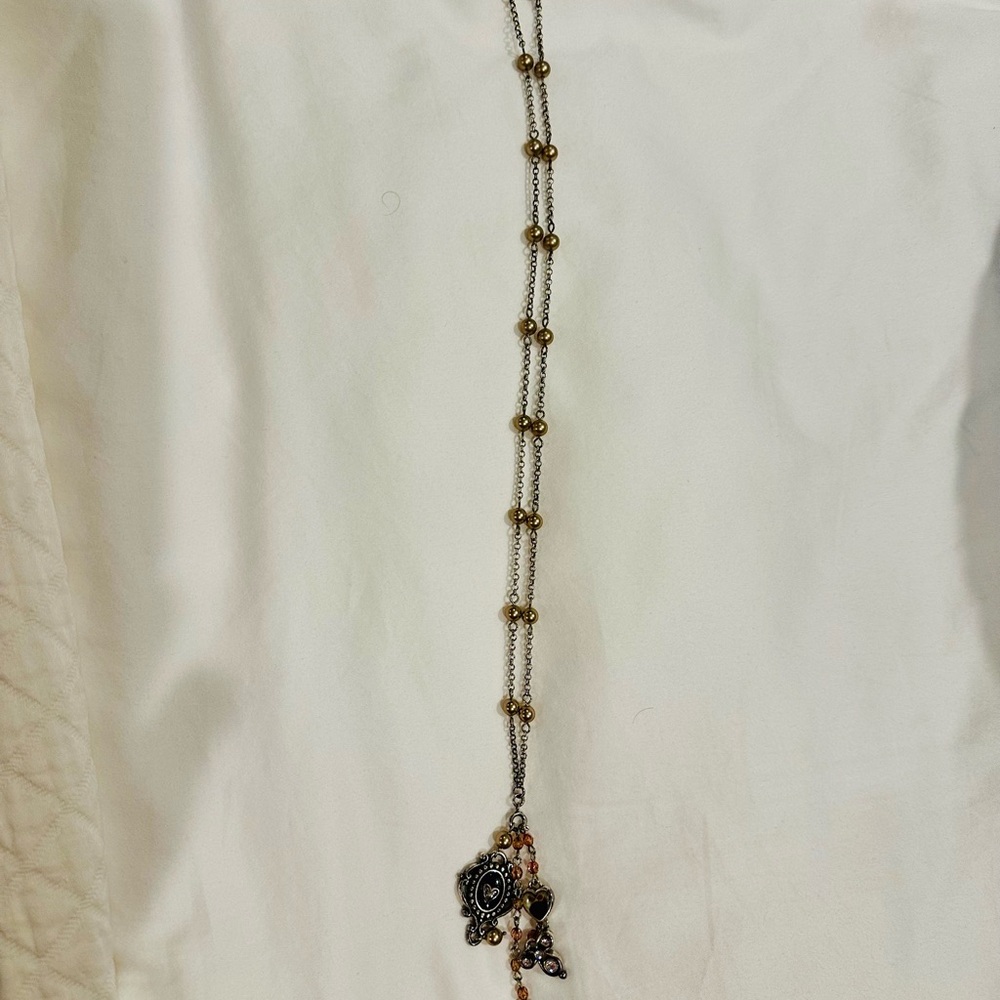 Brighton *Retired* Chatelaine Heart Fluer De Lis Long Necklace - Adjustable